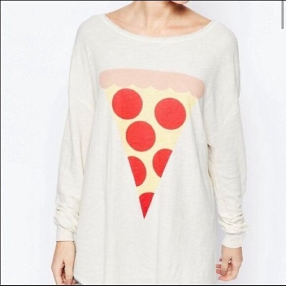 WILDFOX Tuscany Tunic Hot Slice Pizza Sweater Top Oversized Cream Size L - Picture 4 of 12
